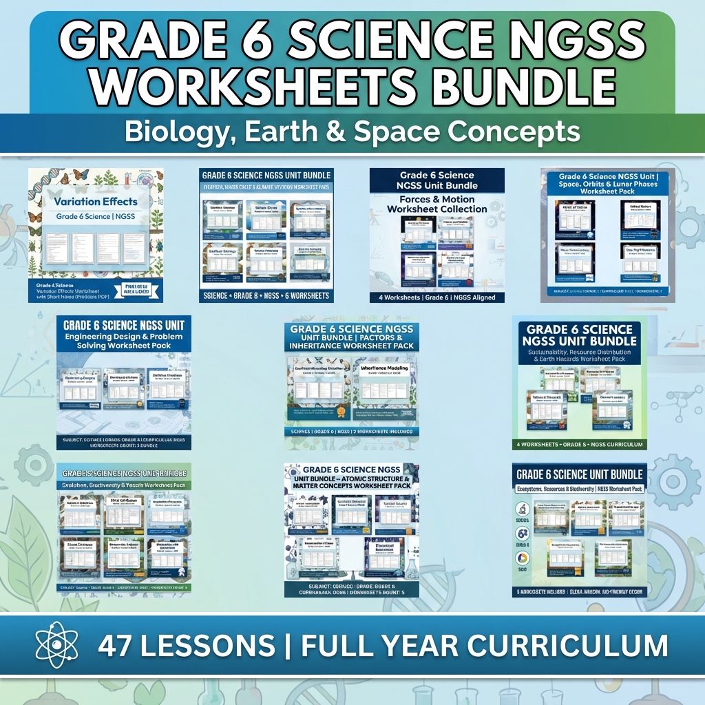Grade 6 Science Worksheet Bundle | NGSS-Aligned Full Year Resource Pack — bundle cover