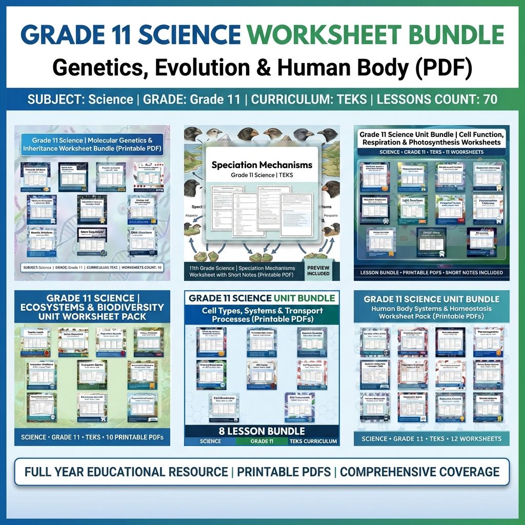 Grade 11 Science Worksheet Bundle | Genetics, Evolution & Human Body (PDF) — bundle cover