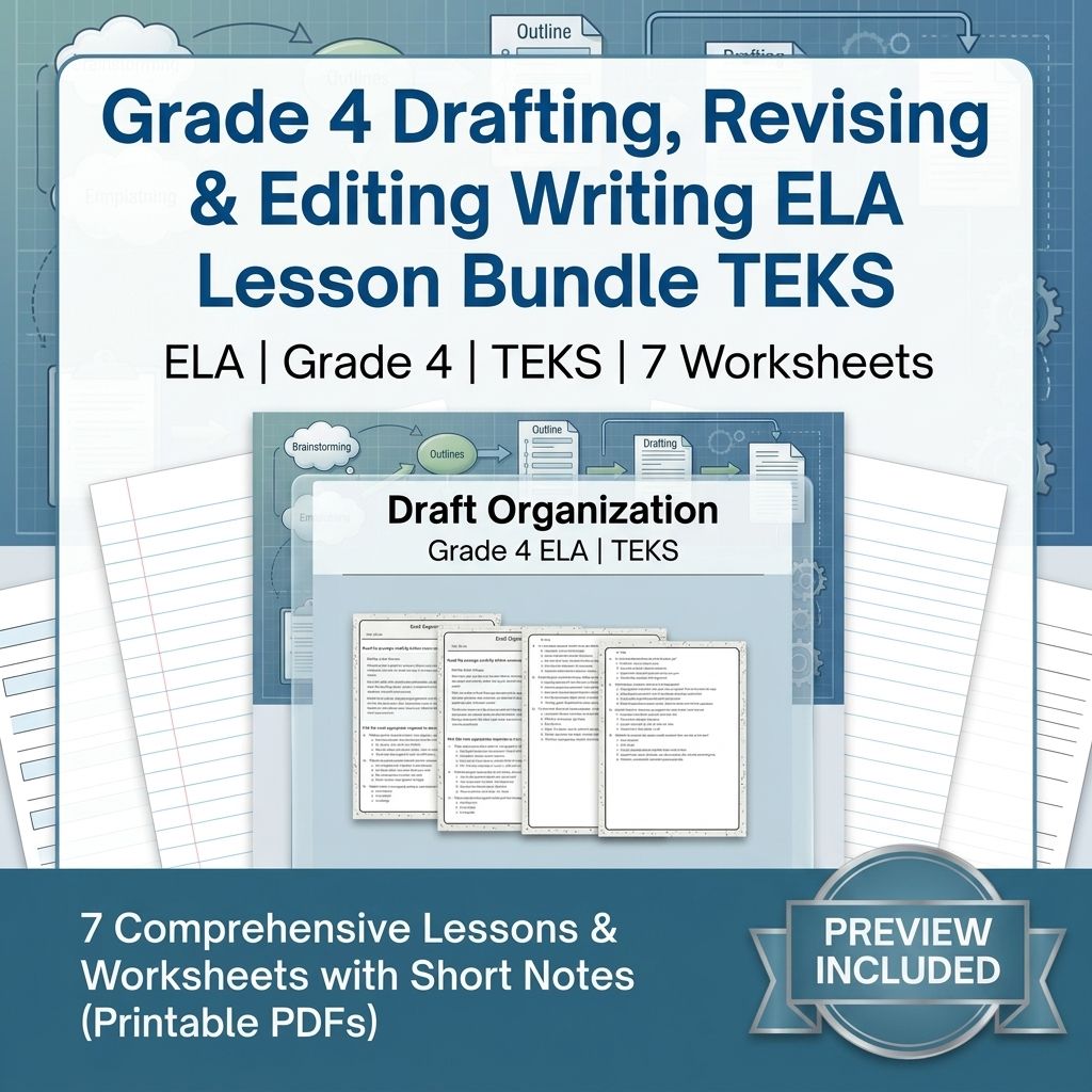 Grade 4 Drafting, Revising & Editing Writing ELA Lesson Bundle TEKS — bundle cover