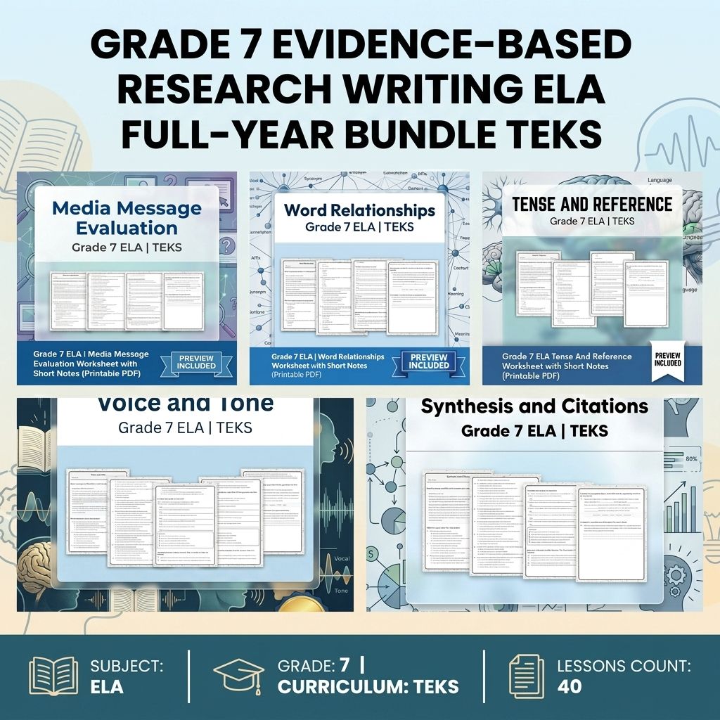 Grade 7 Evidence-Based Research Writing ELA full-year bundle TEKS — bundle cover