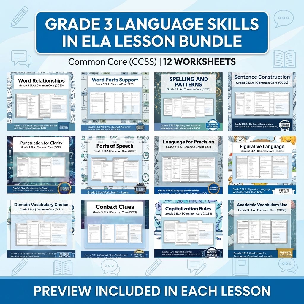 Grade 3 Language Skills in ELA Lesson Bundle | Common Core (CCSS) — bundle cover