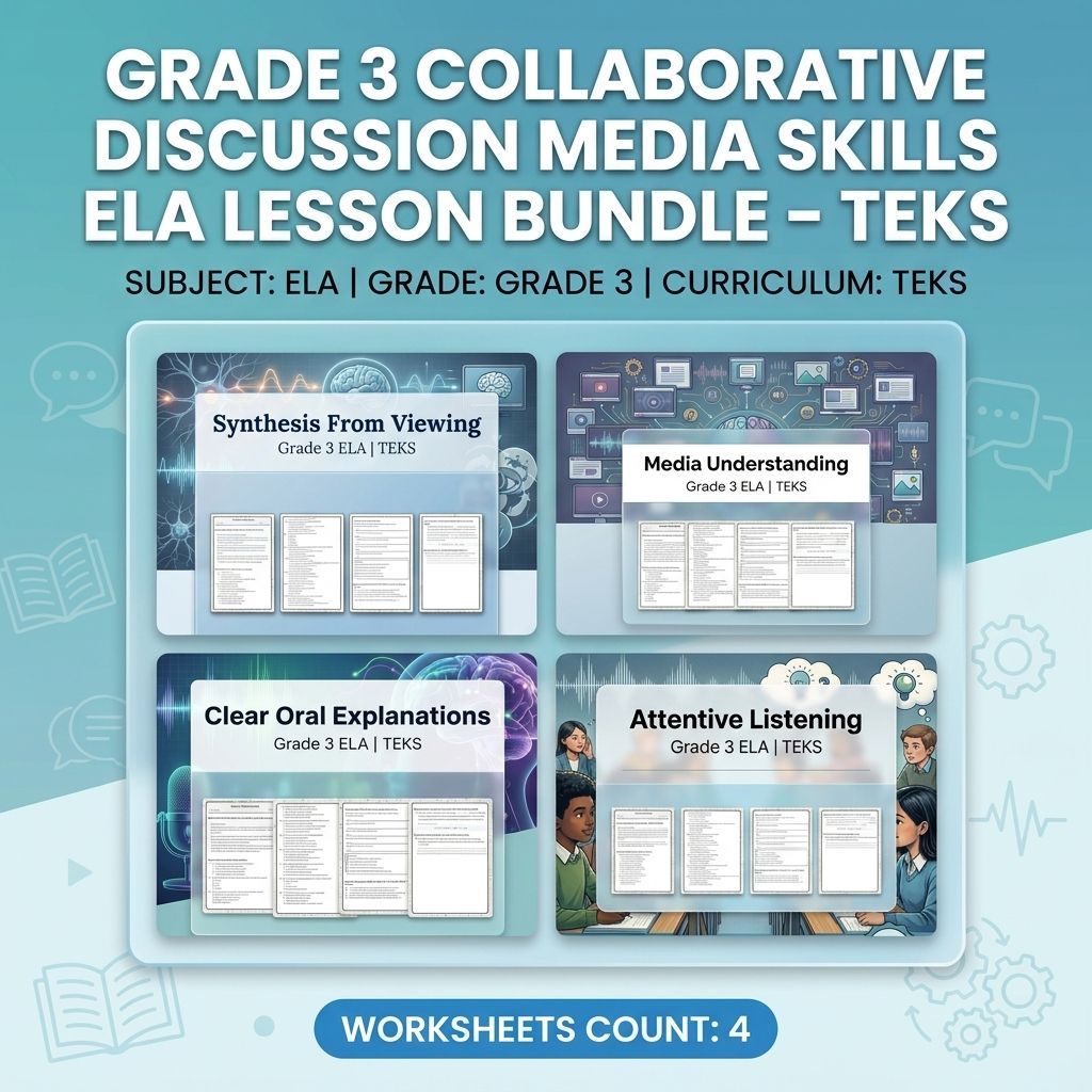 Grade 3 Collaborative Discussion Media Skills ELA Lesson Bundle – TEKS — bundle cover