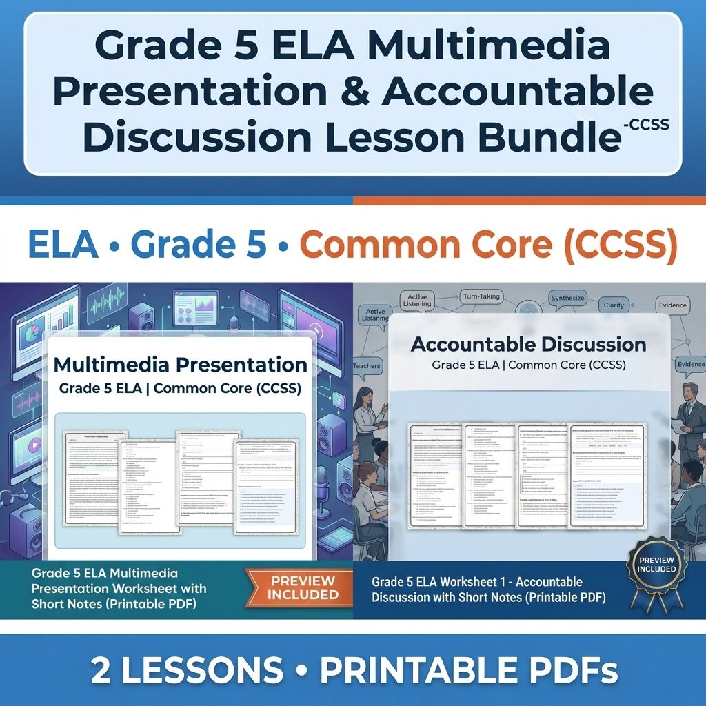 Grade 5 ELA Multimedia Presentation & Accountable Discussion Lesson Bundle -CCSS — bundle cover