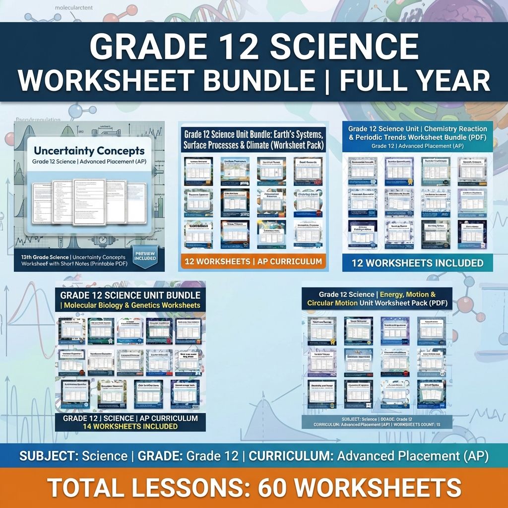 Grade 12 Science Worksheet Bundle – Physics & Biology Topics (PDF Collection) — bundle cover