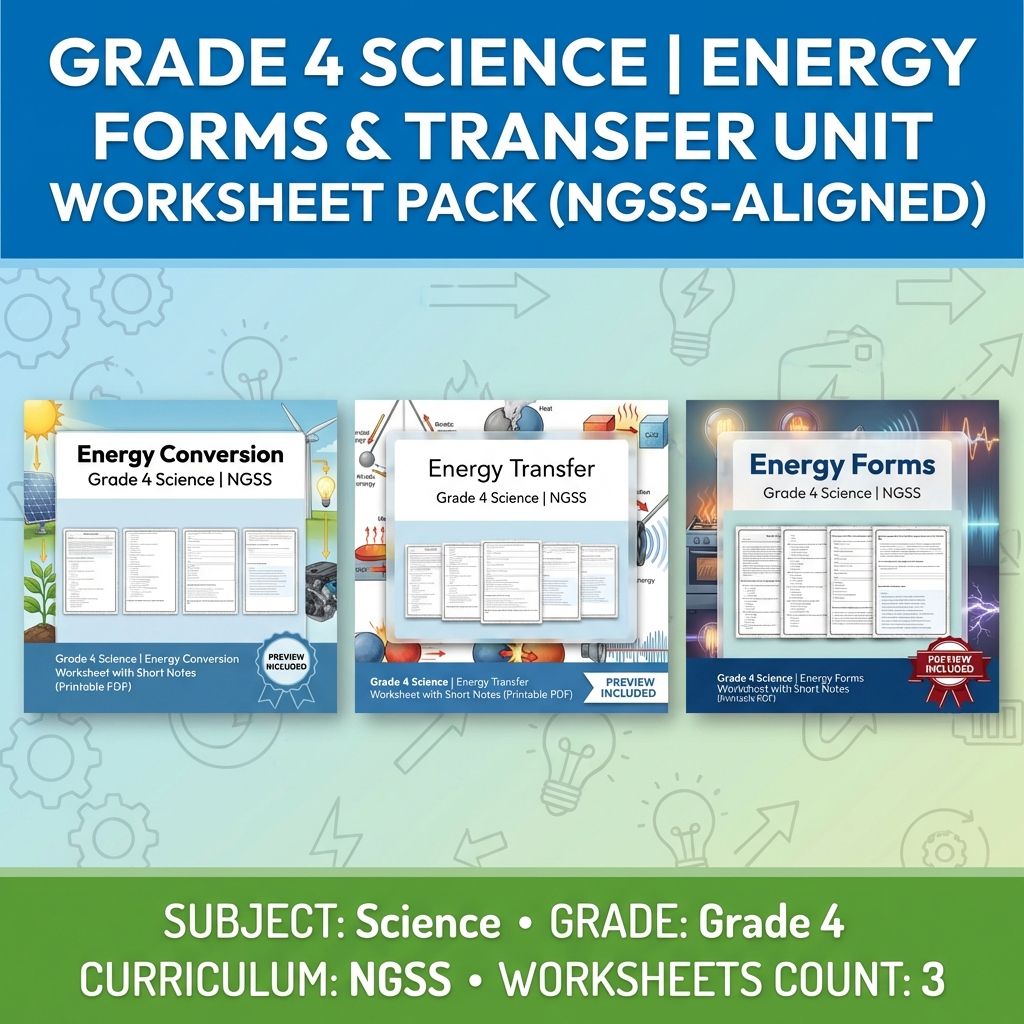 Grade 4 Science Energy Unit | NGSS-Aligned Worksheet Collection (Printable PDF) — bundle cover