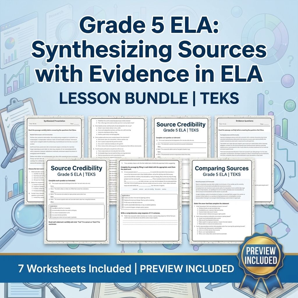 Grade 5 Synthesizing Sources with Evidence in ELA: Lesson Bundle TEKS — bundle cover