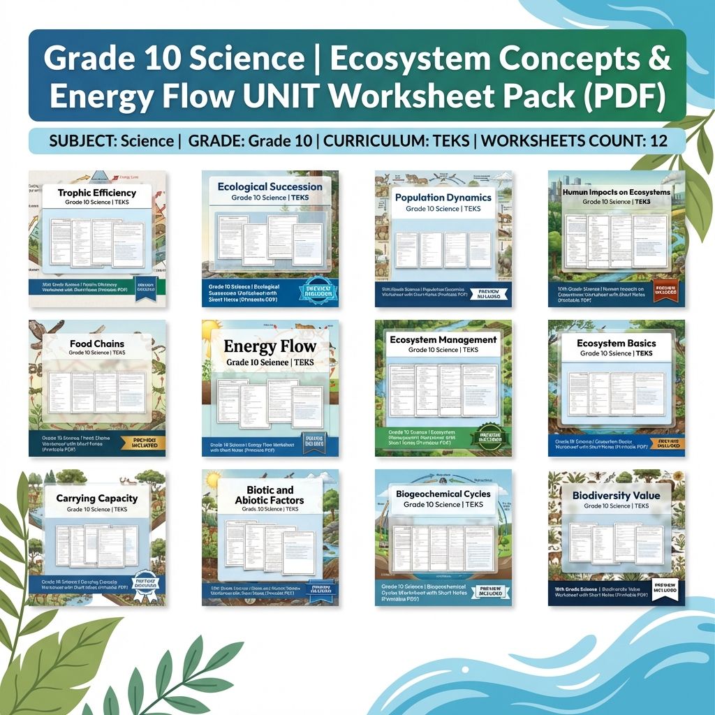 Grade 10 Science Worksheet Bundle – Genetics, Cell Biology & Ecology (PDF) — bundle cover