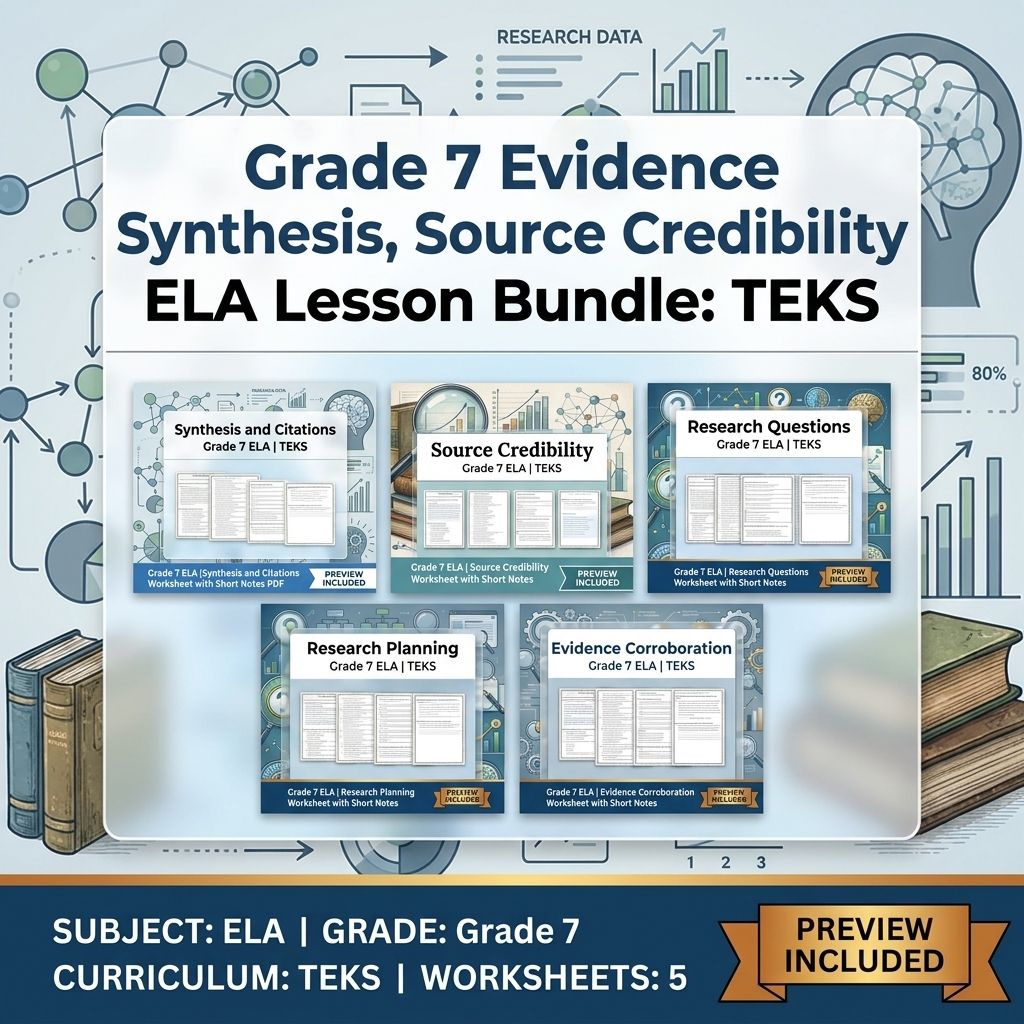 Grade 7 Evidence Synthesis, Source Credibility ELA Lesson Bundle: TEKS — bundle cover