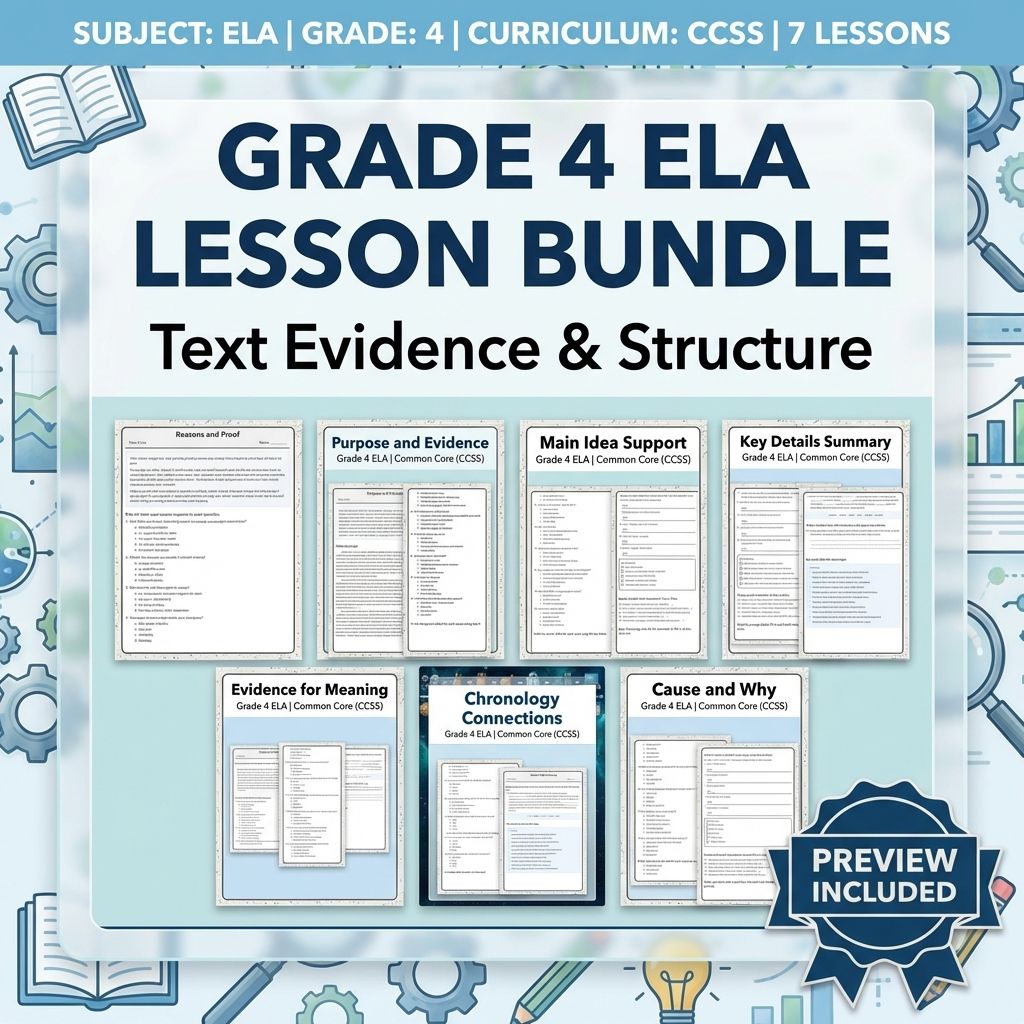 Grade 4 Text Evidence and Structure ELA Lesson Bundle Aligned to CCSS — bundle cover