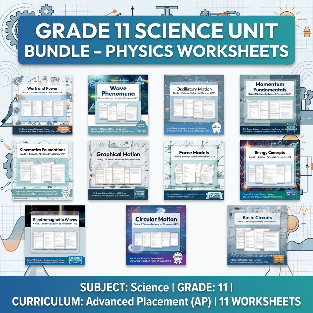 Grade 11 Physics Unit Worksheet Pack | Kinematics, Forces & Energy (Collection) — bundle cover