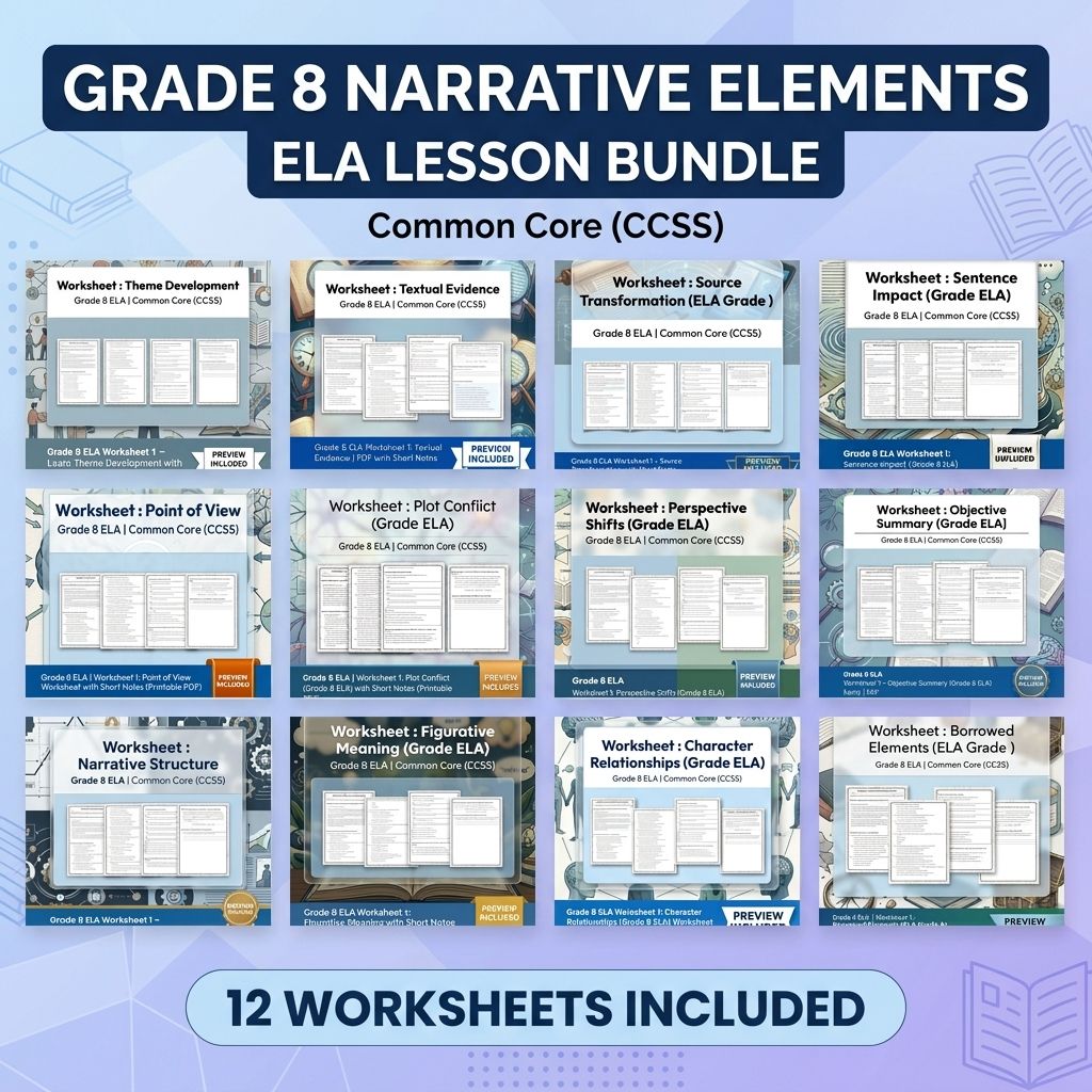 Grade 8 Narrative Elements ELA Lesson Bundle – Common Core (CCSS) — bundle cover
