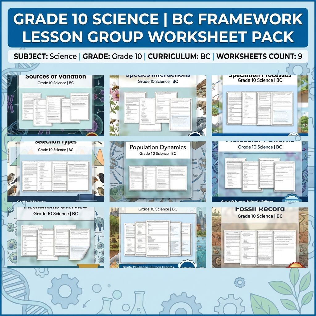 Grade 10 Science | BC Framework Lesson Group Worksheet Pack — bundle cover