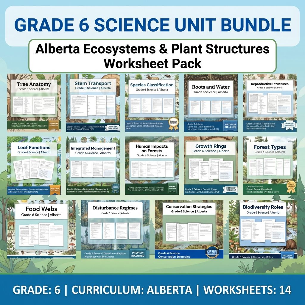 Grade 6 Science | Trees and Forests Unit Worksheet Bundle – Alberta Curriculum — bundle cover