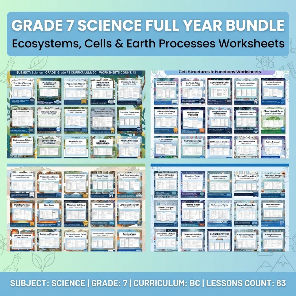 Grade 7 Science Full Year Bundle Ecosystems, Cells & Earth Processes Worksheets — bundle cover