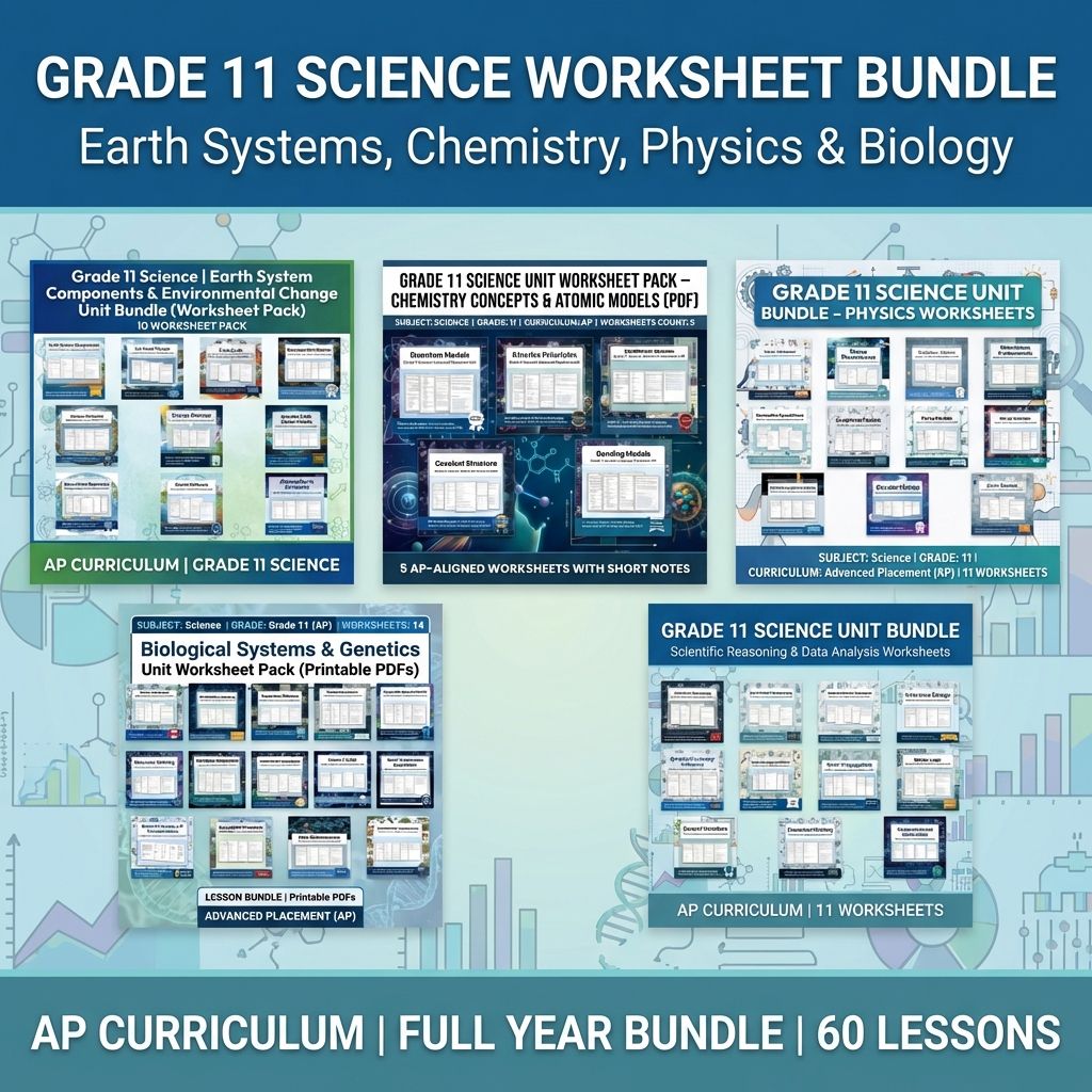 Grade 11 Science Worksheet Bundle Advanced Concepts & Scientific Reasoning (PDF) — bundle cover