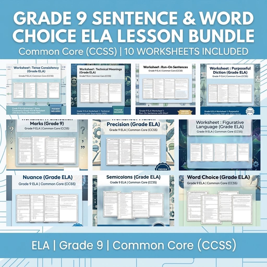 Grade 9 Sentence & Word Choice ELA Lesson Bundle - Common Core (CCSS) — bundle cover