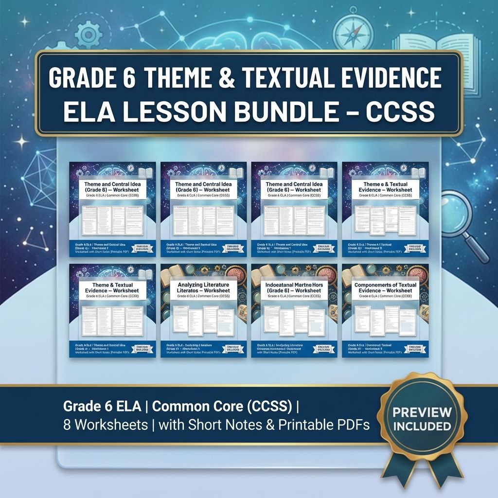 Grade 6 Theme & Textual Evidence ELA Lesson Bundle – CCSS — bundle cover