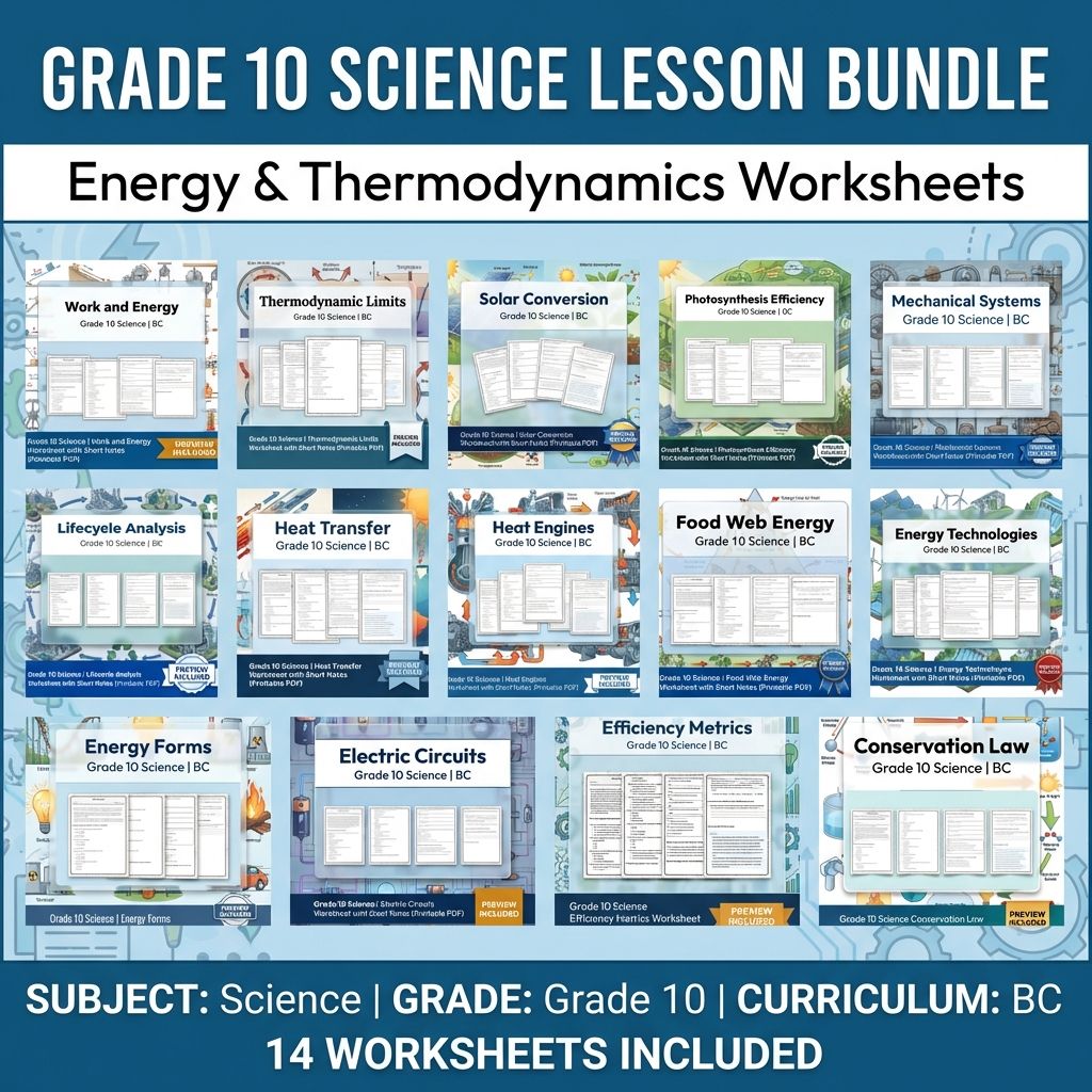 Grade 10 Science Lesson Bundle | Energy & Thermodynamics Worksheets — bundle cover