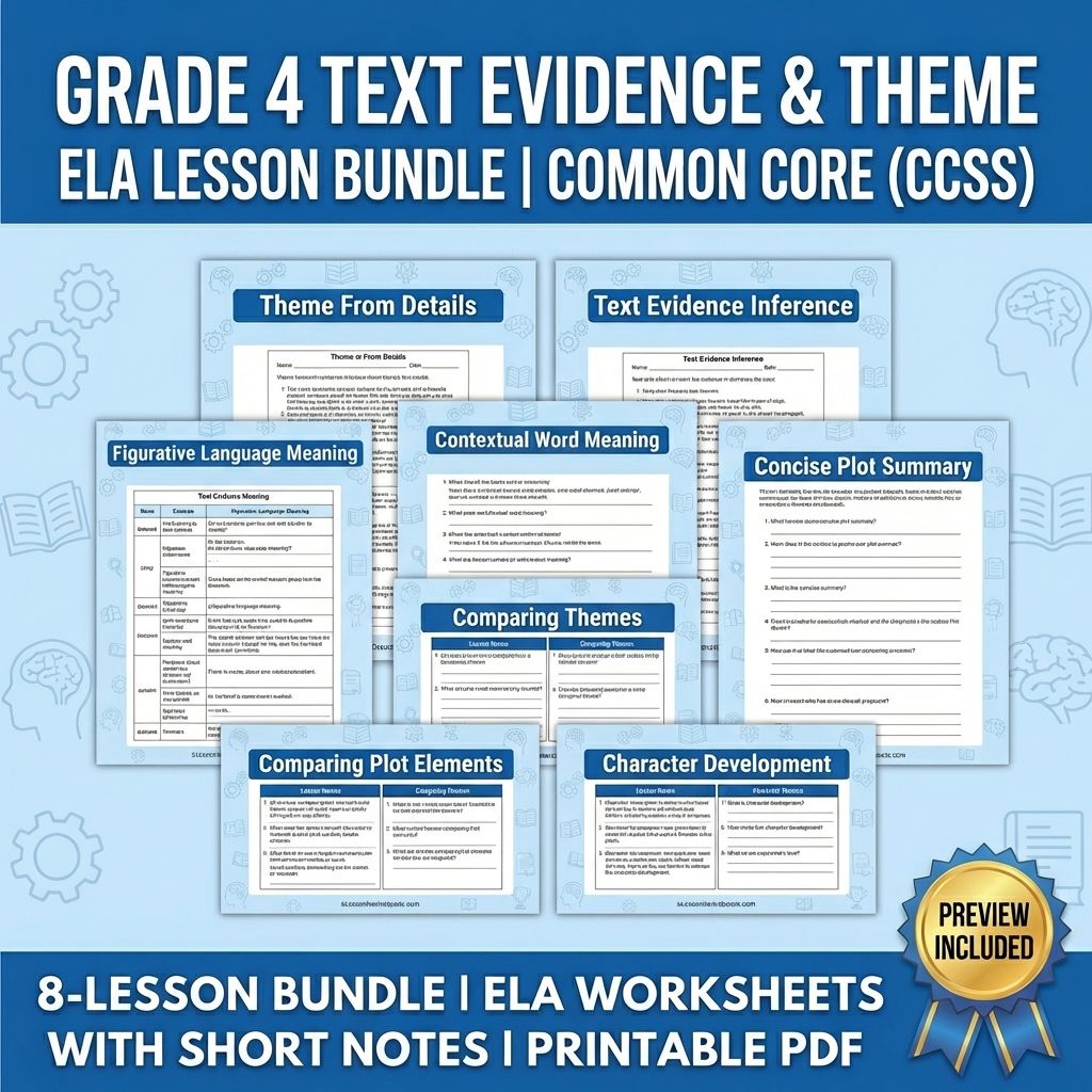 Grade 4 Text Evidence & Theme ELA Lesson Bundle | Common Core (CCSS) — bundle cover