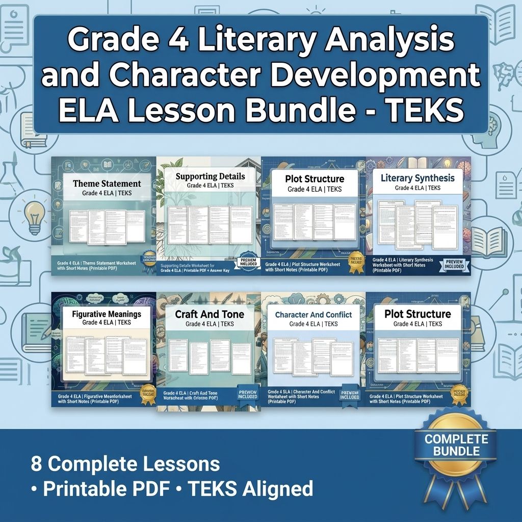 Grade 4 Literary Analysis and Character Development ELA Lesson Bundle - TEKS — bundle cover