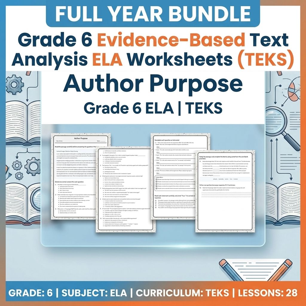 Grade 6 Evidence-Based Text Analysis ELA Full-Year Bundle (TEKS) Worksheets — bundle cover
