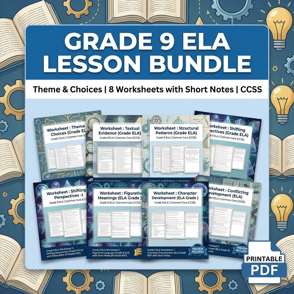 Grade 9 Theme and Choices ELA Lesson Bundle with Short Notes | CCSS — bundle cover