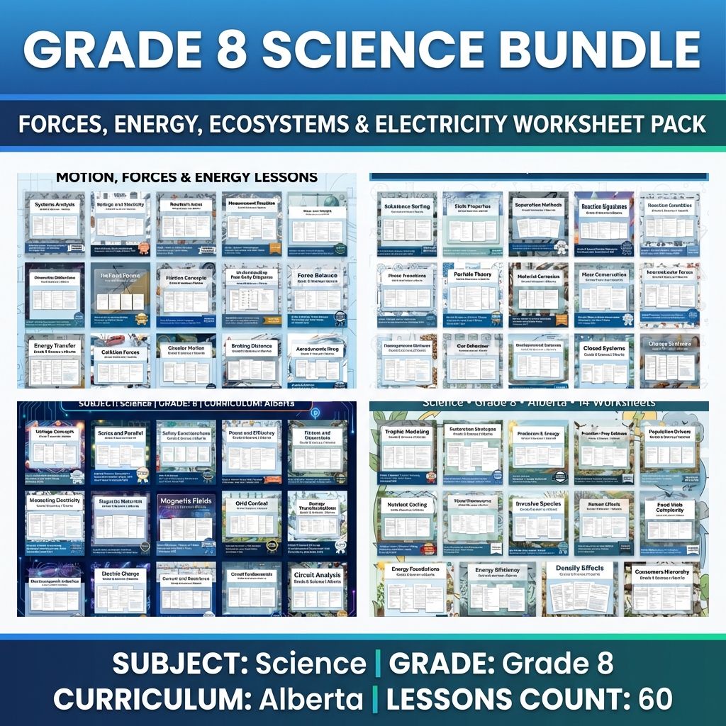 Grade 8 Science Worksheet Bundle | Alberta Standards | Year-Long Assessment Pack — bundle cover