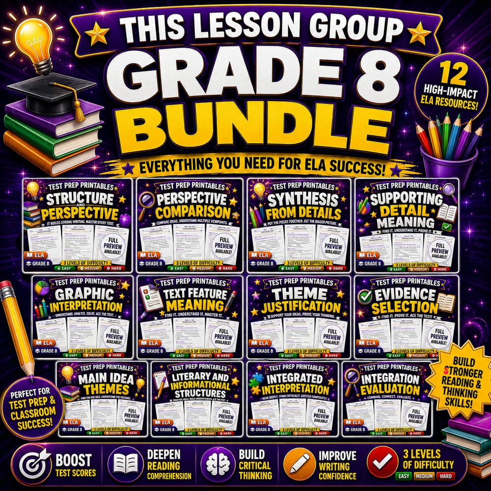 Grade 8 Evidence and Text Structure ELA Lesson Bundle | Alberta Framework — bundle cover