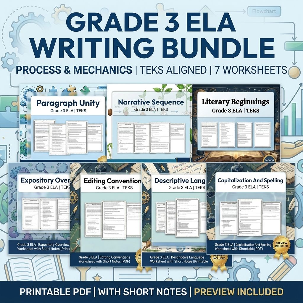 Grade 3 Writing Process & Mechanics ELA Lesson Bundle (TEKS)  — bundle cover