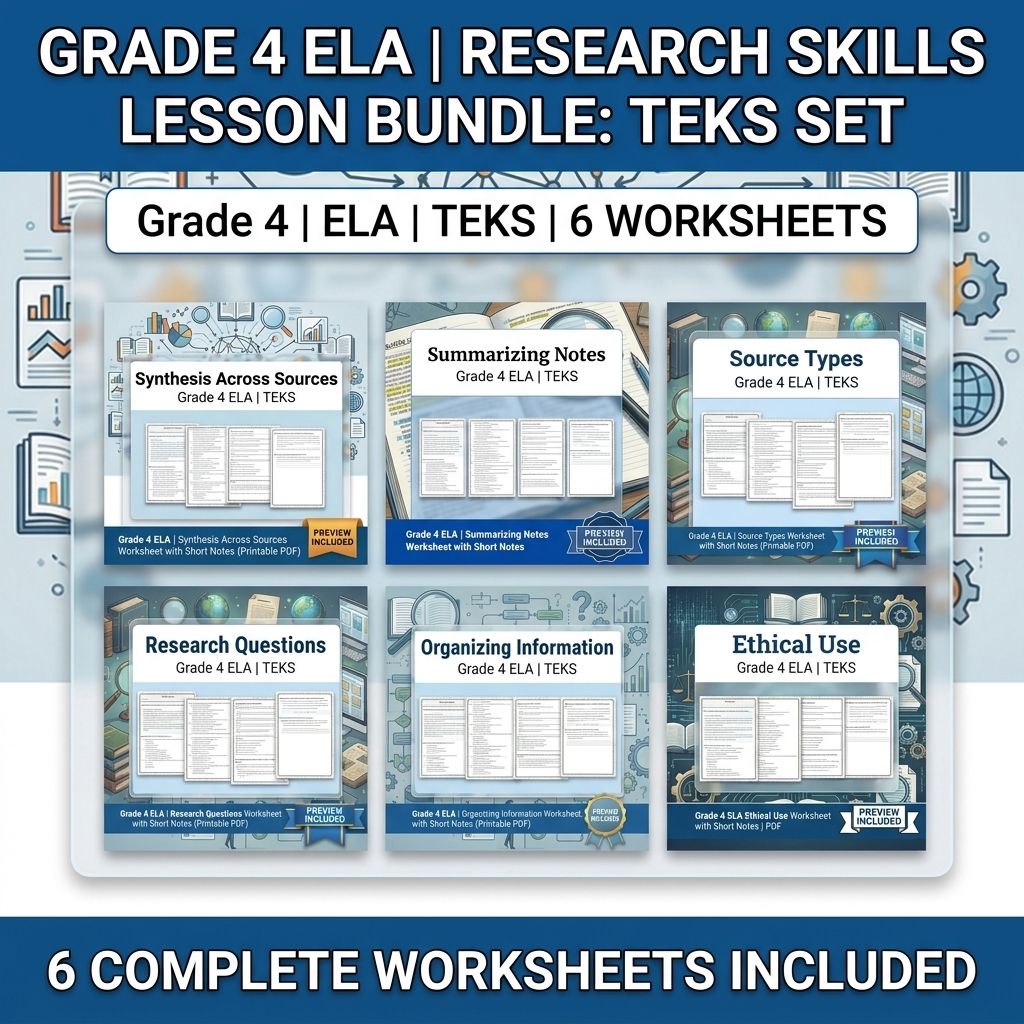 Grade 4 Research Skills From Sources in ELA Lesson Bundle: TEKS Set — bundle cover