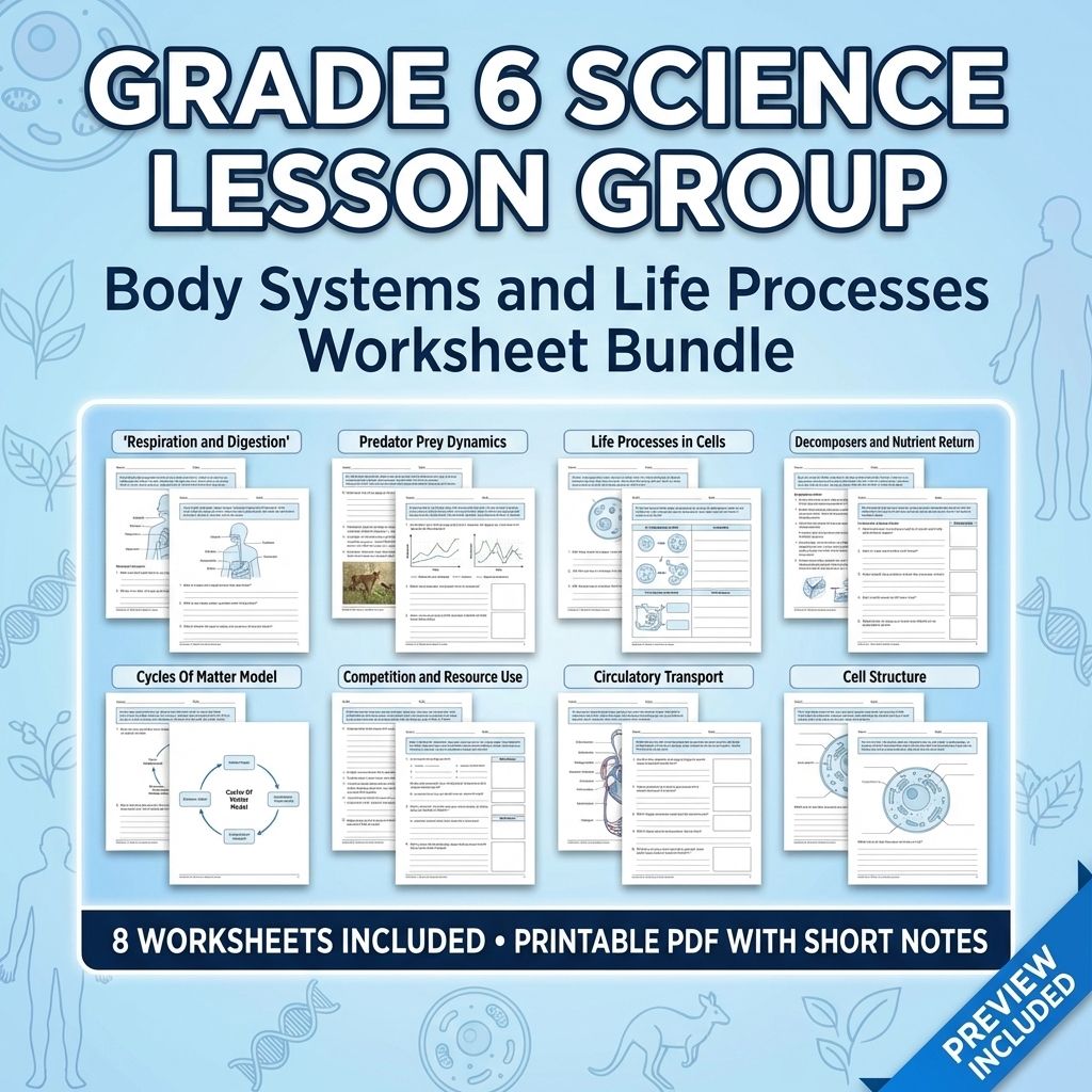 Grade 6 Science Lesson Group | Body Systems and Life Processes Worksheet Bundle — bundle cover