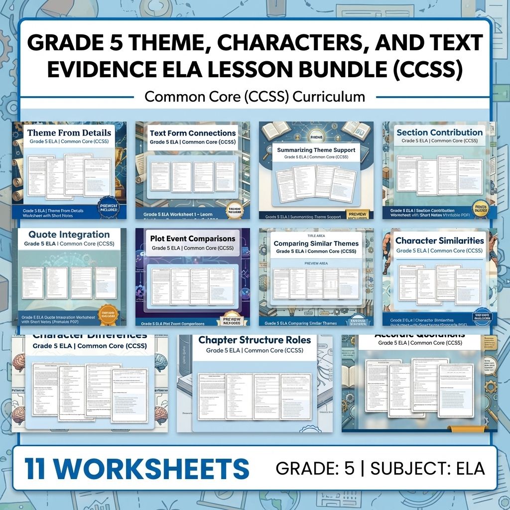 Grade 5 Theme, Characters, and Text Evidence ELA Lesson Bundle (CCSS) — bundle cover