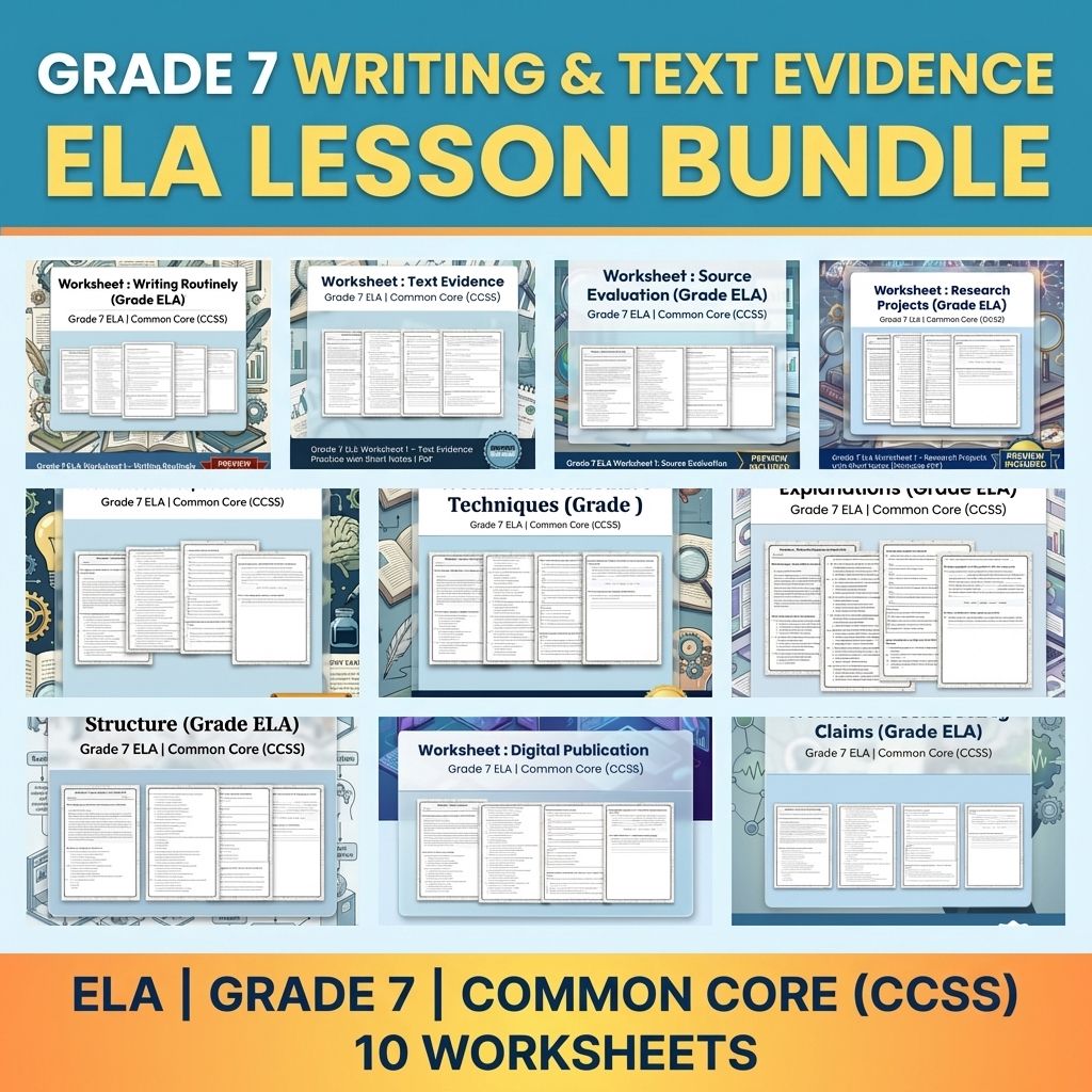 Grade 7 Writing & Text Evidence ELA Lesson Bundle for Common Core (CCSS) — bundle cover