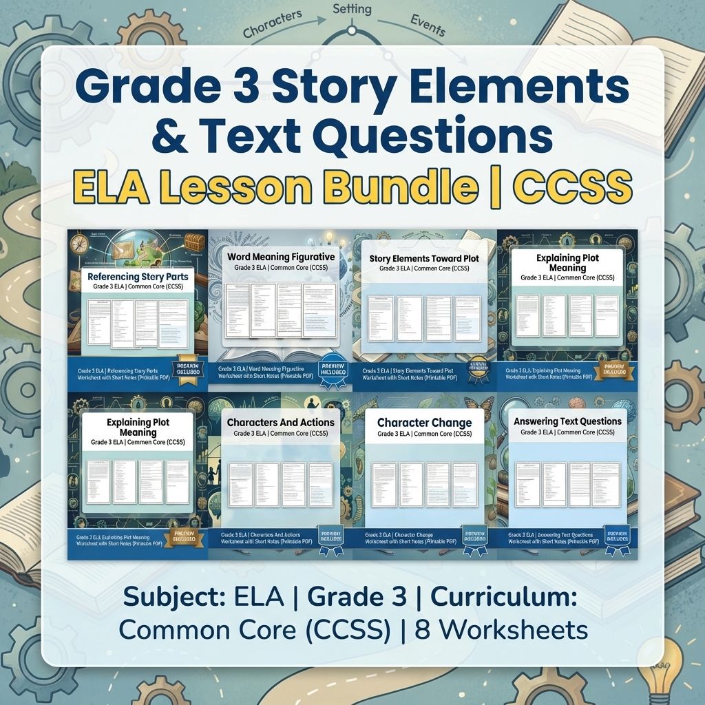 Grade 3 Story Elements & Text Questions ELA Lesson Bundle | CCSS — bundle cover