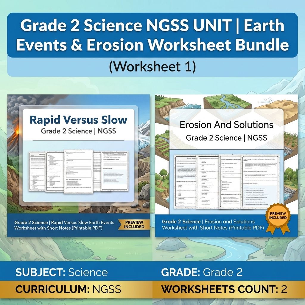 Grade 2 Science | Earth Events & Land Processes NGSS Unit Bundle (2 Worksheets) — bundle cover