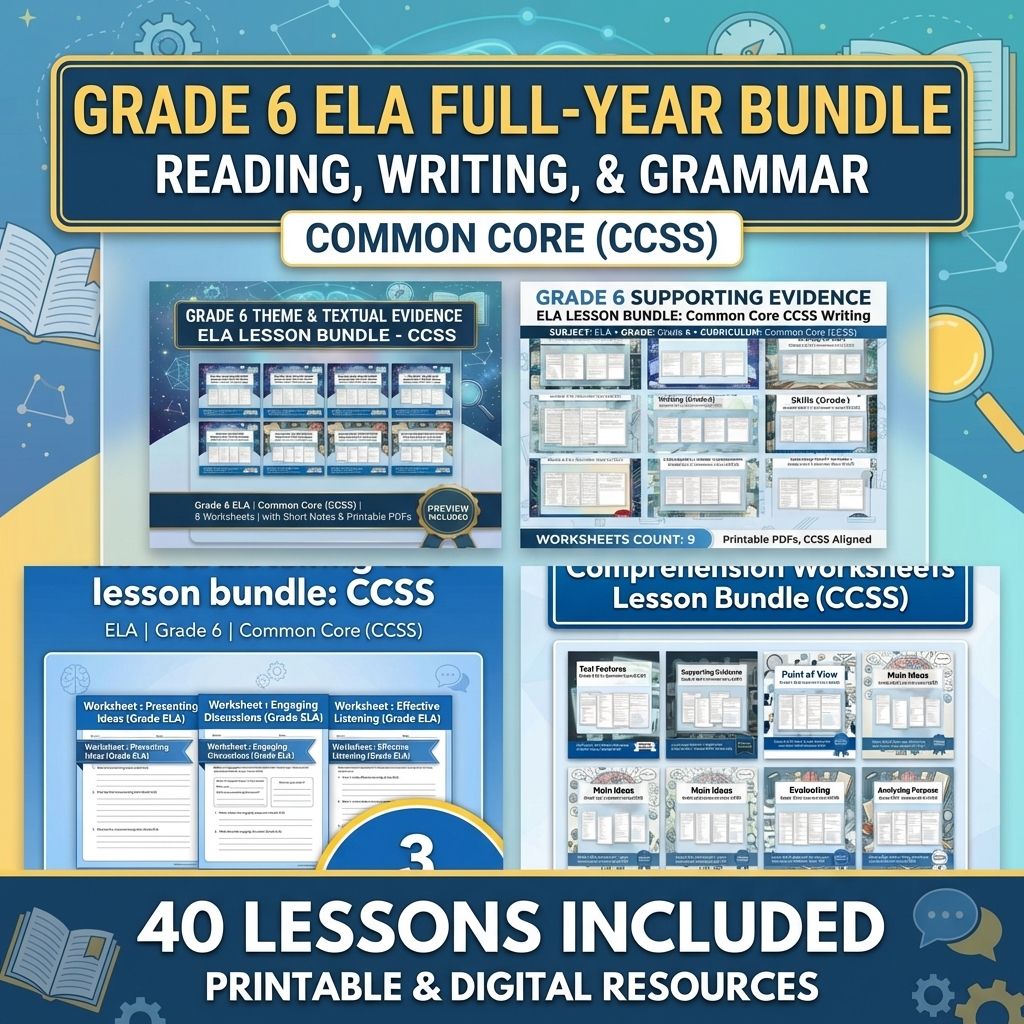 Grade 6 ELA Reading, Writing, & Grammar Full-Year Bundle (Common Core CCSS) — bundle cover