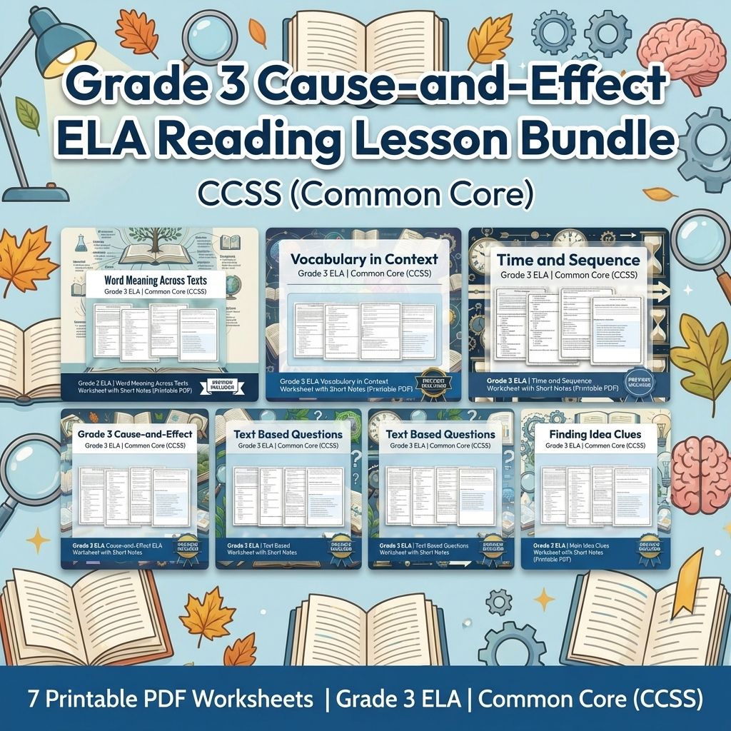 Grade 3 Cause-and-Effect ELA Reading Lesson Bundle, CCSS (Common Core) — bundle cover