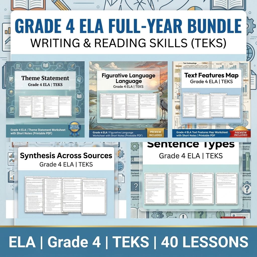 Grade 4 ELA Writing and Reading Skills Full-Year Bundle (TEKS) — bundle cover