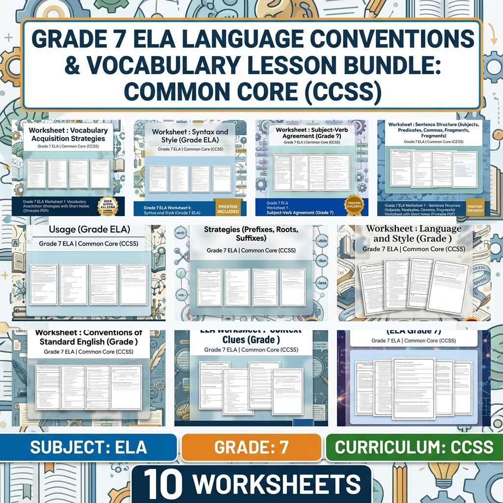 Grade 7 ELA Language Conventions & Vocabulary Lesson Bundle: Common Core (CCSS) — bundle cover