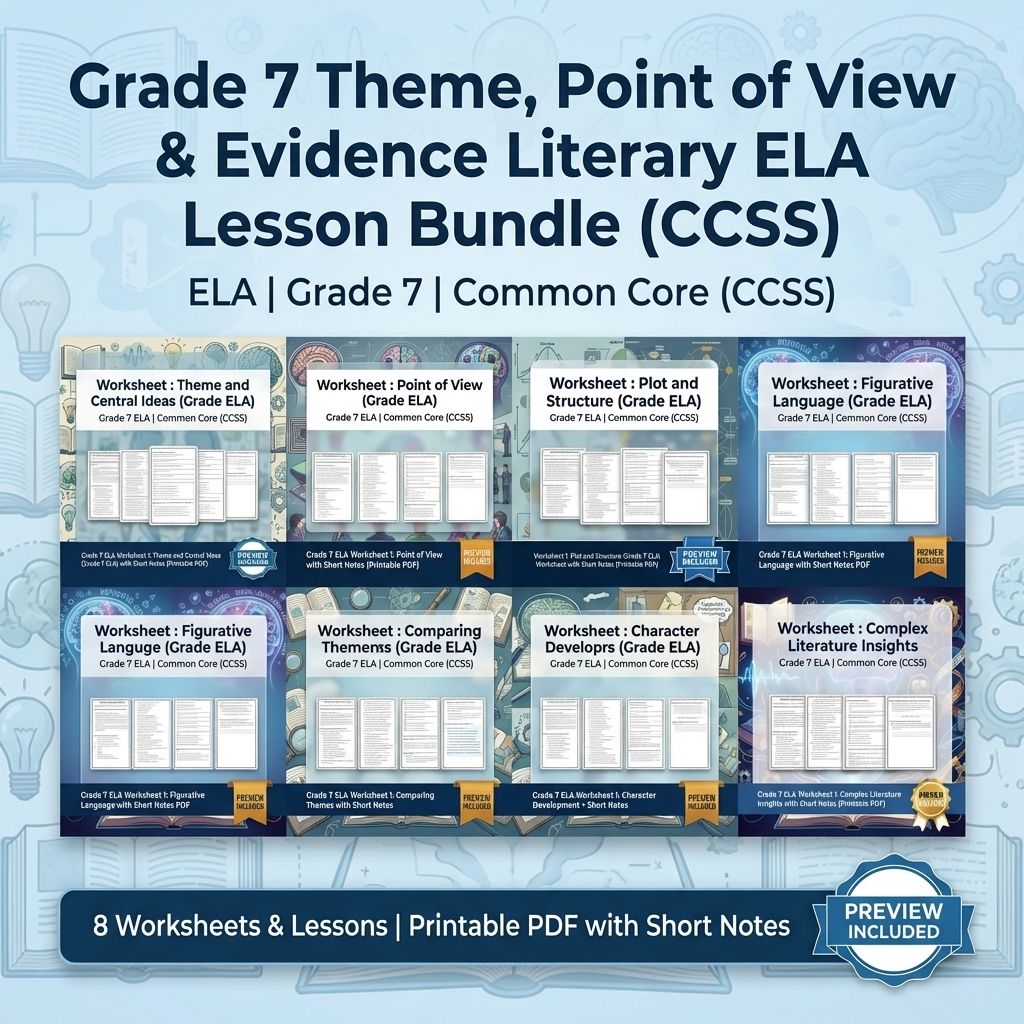 Grade 7 Theme, Point of View & Evidence Literary ELA Lesson Bundle (CCSS) — bundle cover