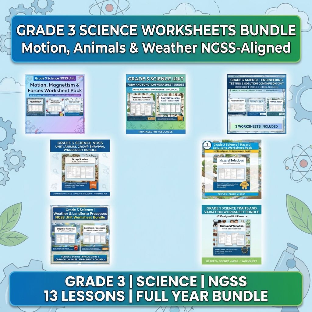 Grade 3 Science Worksheet Pack (NGSS Aligned) | Full Year Curriculum Bundle — bundle cover