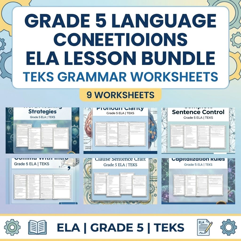 Grade 5 Language Conventions ELA Lesson Bundle TEKS Grammar Worksheets — bundle cover