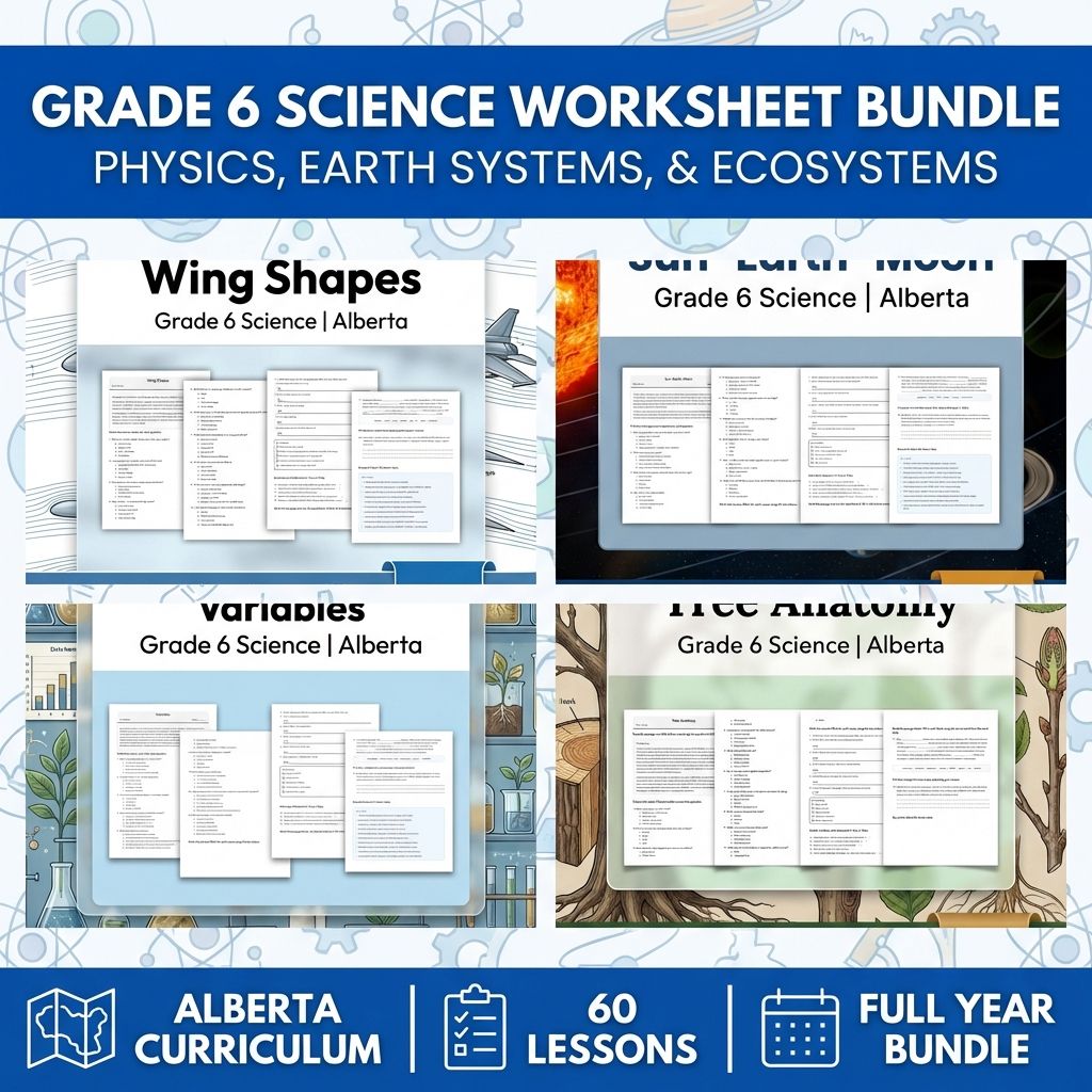 Grade 6 Science Alberta | 60-Worksheet Comprehensive Science Bundle  — bundle cover