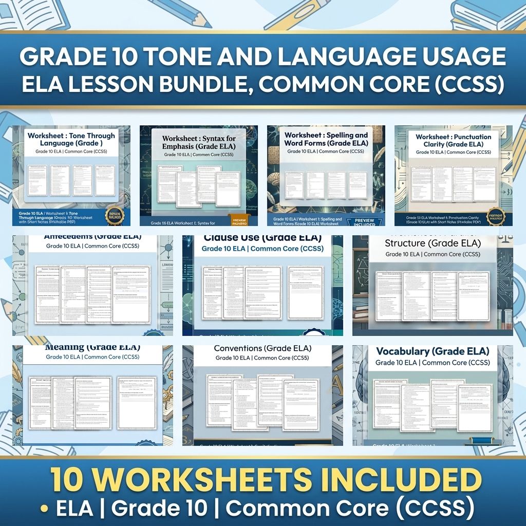 Grade 10 Tone and Language Usage ELA Lesson Bundle, Common Core (CCSS) — bundle cover