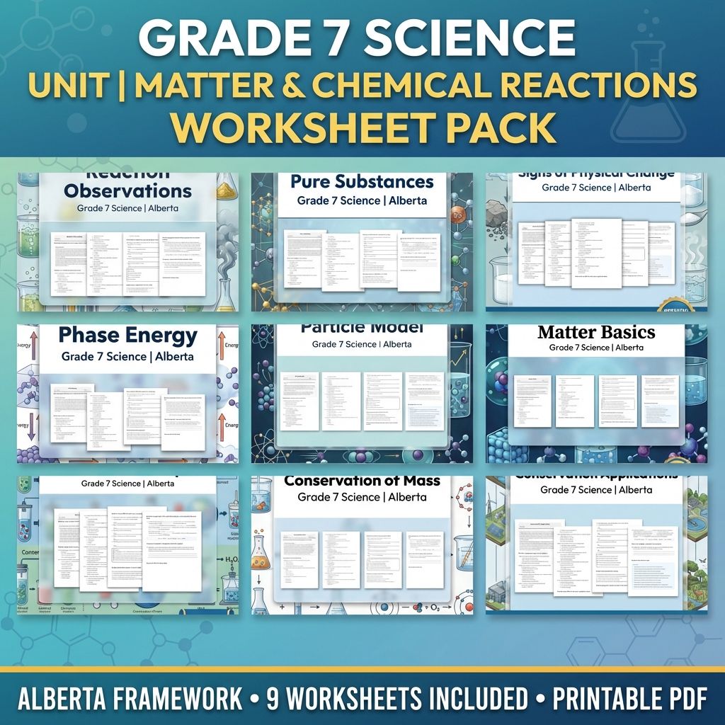 Grade 7 Science | Matter & Chemical Change UNIT Worksheet Bundle  — bundle cover