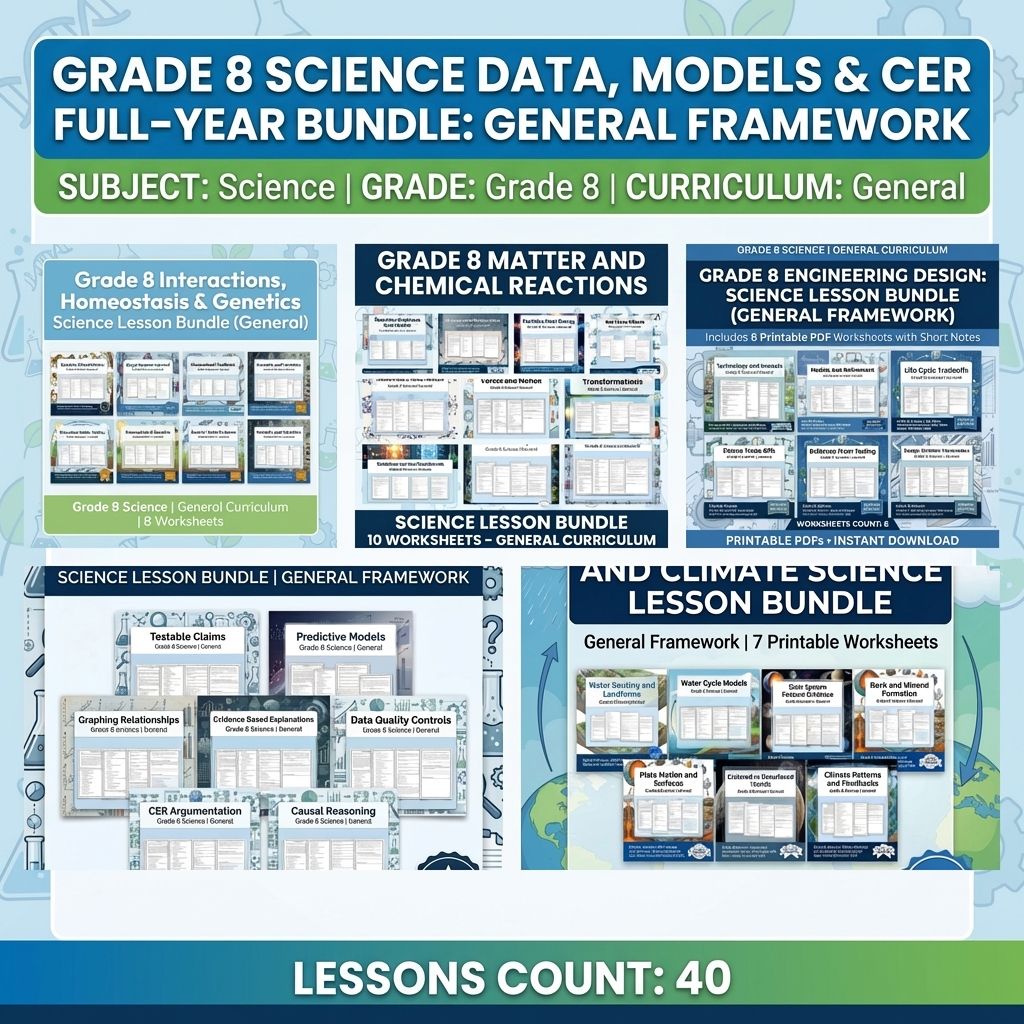 Grade 8 Science Data, Models & CER Full-Year Bundle: General Framework — bundle cover