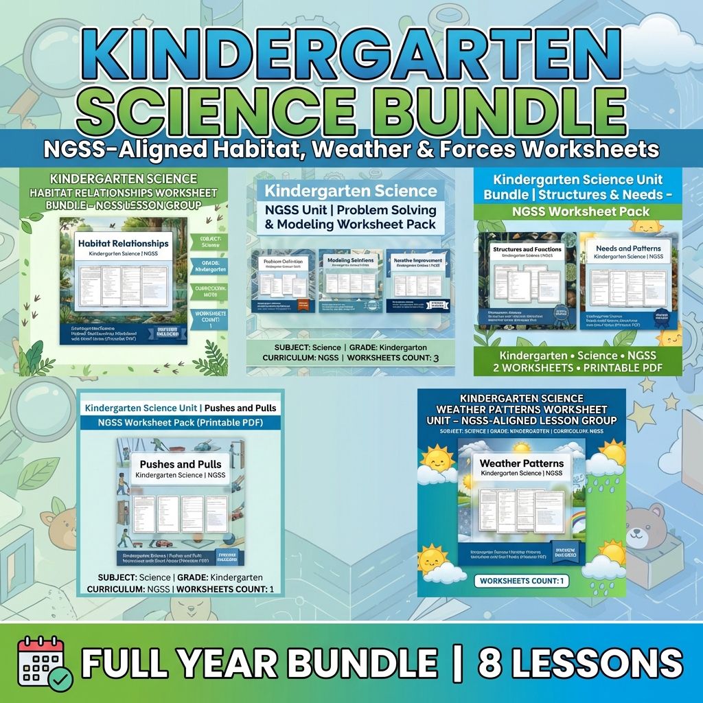 Kindergarten Science Worksheet Bundle | NGSS-Aligned Concepts & Skills — bundle cover