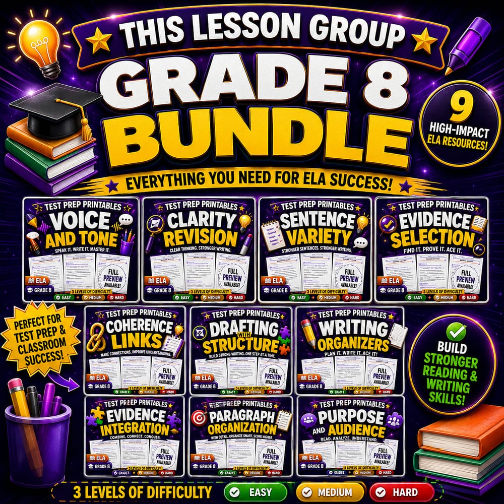 Grade 8 Evidence-Based Writing ELA Lesson Bundle for Alberta Class Instruction — bundle cover
