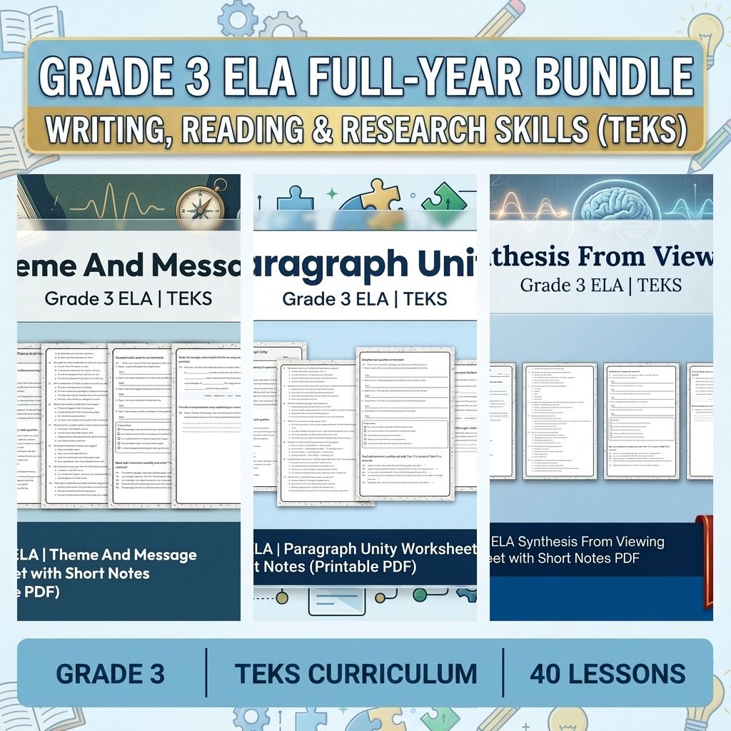 Grade 3 ELA Writing, Reading, and Research Skills Full-Year Bundle TEKS — bundle cover