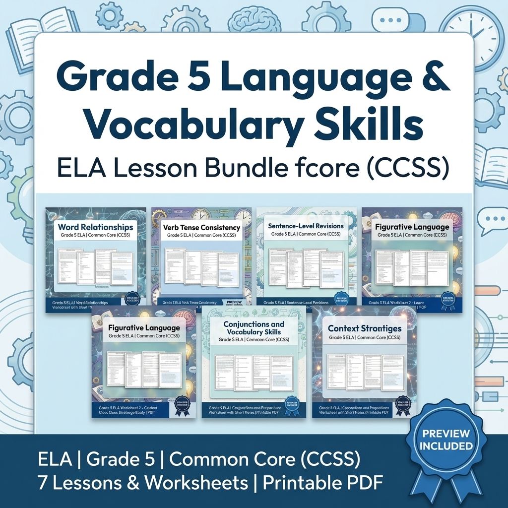 Grade 5 Language & Vocabulary Skills ELA Lesson Bundle for Common Core (CCSS) — bundle cover